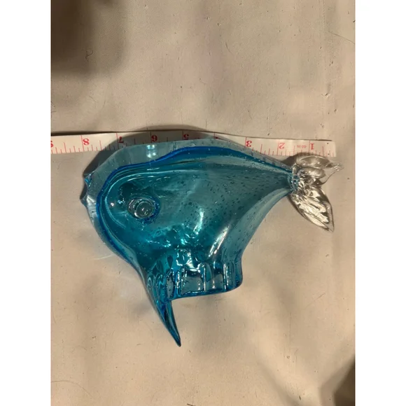 Blenko? Style MCM Hand Blown Blue Art Glass Fish Heavy Bowl Italian